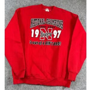VINTAGE 90s Nebraska Huskers Sweatshirt Mens Red National Champions Crewneck XL
